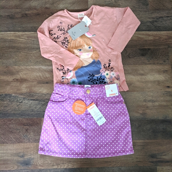 NWT Sz 5 Zara Kids Collection Shirt & Gymboree 5T polkadot jean skirt - Picture 1 of 3